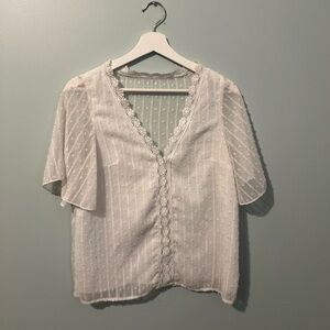 Elegant White Lace Trim Blouse